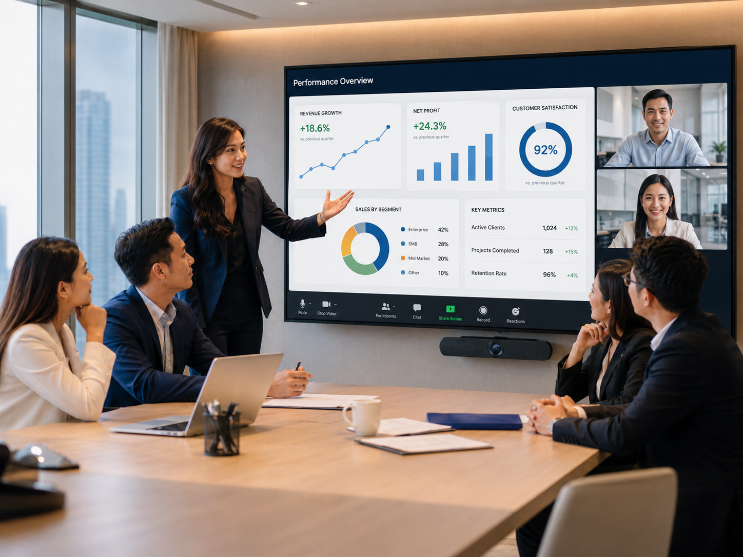 Asian professionals collaborating in a global staffing services office